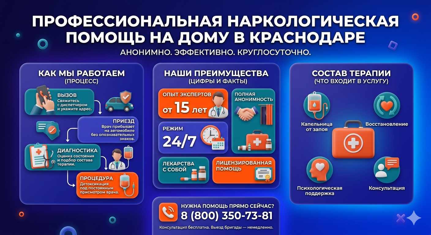 Инфографика о принципах лечения алкоголизма на дому в Самарском: этапы вызова нарколога, преимущества анонимной детоксикации и состав медицинской помощи.